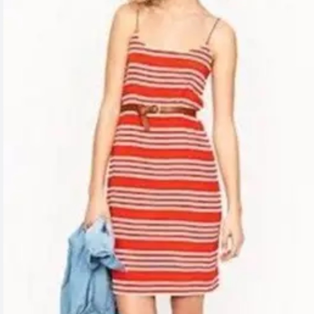 J. Crew Red-Orange Silk Striped Mini Dress